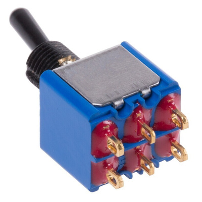 APEM Toggle Switch, Panel Mount, On-On, DPDT, Solder Lug Terminal, 30V dc