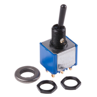APEM Toggle Switch, Panel Mount, On-On, DPDT, Solder Lug Terminal, 30V dc