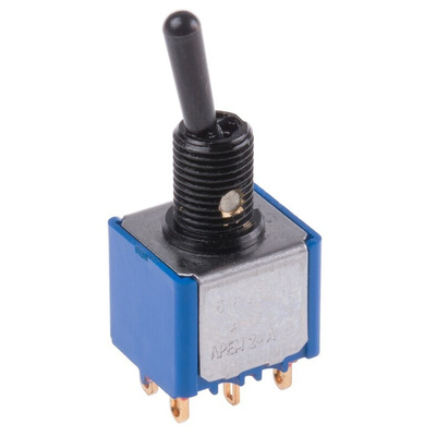 APEM Toggle Switch, Panel Mount, On-On, DPDT, Solder Lug Terminal, 30V dc