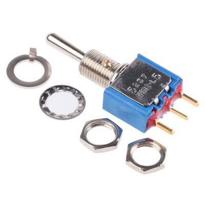 APEM Toggle Switch, PCB Mount, (On)-Off-(On), SPST, PC Terminal Terminal, 20V ac/dc