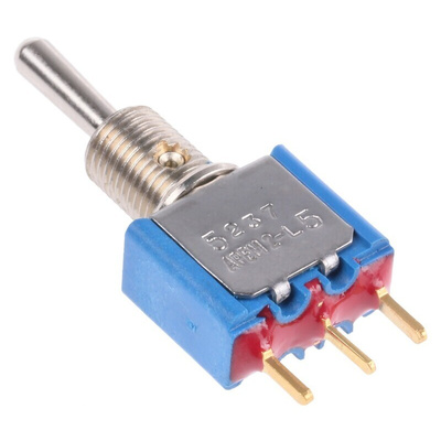 APEM Toggle Switch, PCB Mount, (On)-Off-(On), SPST, PC Terminal Terminal, 20V ac/dc