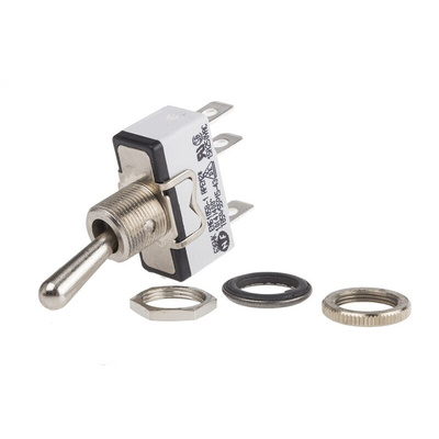 APEM Toggle Switch, Panel Mount, On-On, SPST, Solder Lug Terminal, 250V ac