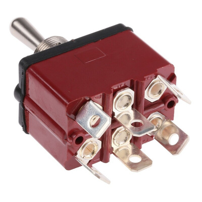 APEM Toggle Switch, Panel Mount, (On)-Off-(On), DPST, Tab Terminal, 28V dc