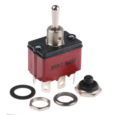 APEM Toggle Switch, Panel Mount, (On)-Off-(On), DPST, Tab Terminal, 28V dc