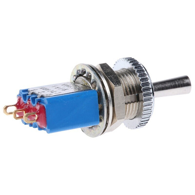 APEM Toggle Switch, Panel Mount, (On)-Off-(On), SPDT, Solder Terminal, 24V dc