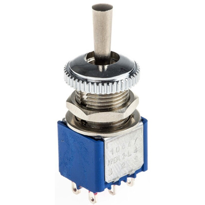 APEM Toggle Switch, Panel Mount, (On)-Off-(On), DPDT, Solder Terminal, 24V dc