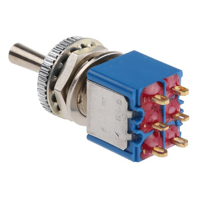 APEM Toggle Switch, Panel Mount, (On)-Off-(On), DPDT, Solder Terminal, 24V dc
