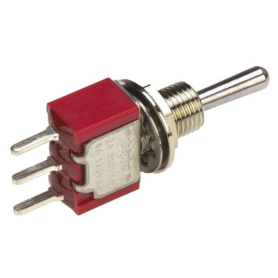 TE Connectivity Toggle Switch, PCB Mount, On-Off-(On), SPDT, Through Hole Terminal, 120 V ac, 28V dc