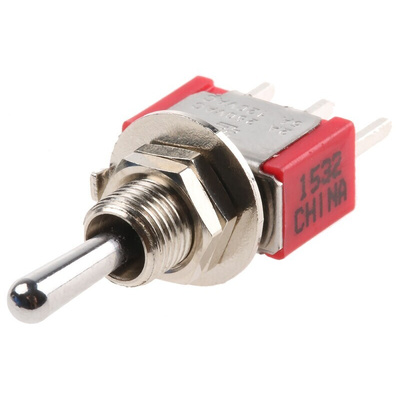 TE Connectivity Toggle Switch, PCB Mount, On-Off-On, SPDT, Through Hole Terminal, 120 V ac, 28V dc
