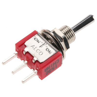 TE Connectivity Toggle Switch, PCB Mount, On-Off-On, SPDT, Through Hole Terminal, 120 V ac, 28V dc