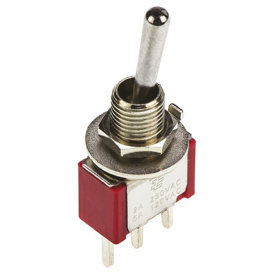 TE Connectivity Toggle Switch, PCB Mount, On-On, SPDT, Through Hole Terminal, 120 V ac, 28V dc