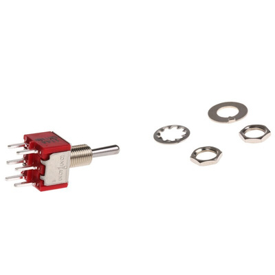 TE Connectivity Toggle Switch, PCB Mount, (On)-Off-(On), DPDT, Through Hole Terminal, 120 V ac, 28V dc