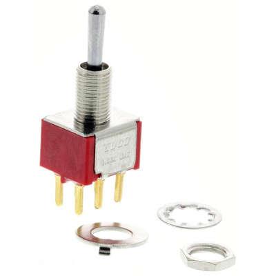 TE Connectivity Toggle Switch, PCB Mount, (On)-Off-(On), DPDT, Through Hole Terminal, 20V