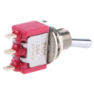 C & K Toggle Switch, PCB Mount, On-None-On, SPDT, Solder Terminal