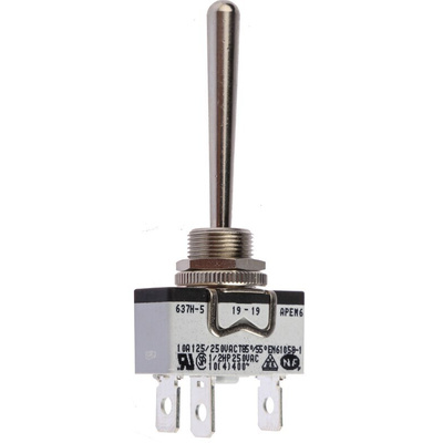 Apem Toggle Switch, Panel Mount, (On)-Off-(On), SPDT, Solder Terminal
