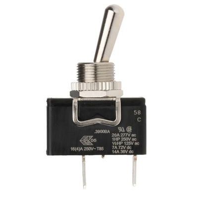 Arcolectric (Bulgin) Ltd Toggle Switch, Panel Mount, On-Off, SPST, Tab Terminal