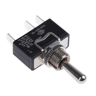 Arcolectric (Bulgin) Ltd Toggle Switch, Panel Mount, (On)-Off-(On), SPDT, Tab Terminal