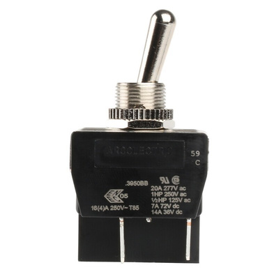 Arcolectric (Bulgin) Ltd Toggle Switch, Panel Mount, On-Off, DPST, Tab Terminal