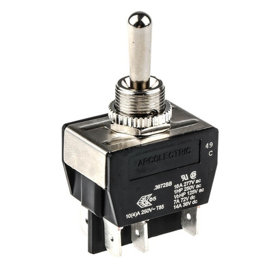 Arcolectric (Bulgin) Ltd Toggle Switch, Panel Mount, (On)-Off-(On), DPDT, Tab Terminal