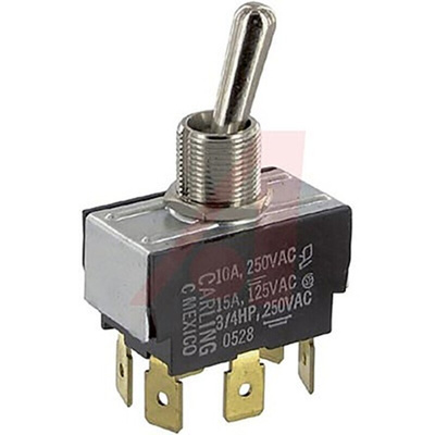 Carling Technologies Toggle Switch, Panel Mount, On-On, DPDT, Tab Terminal, 250V ac