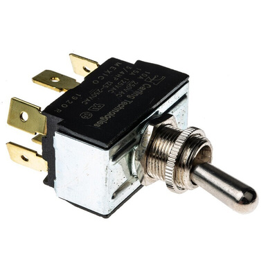 Carling Technologies Toggle Switch, Panel Mount, On-Off-On, DPDT, Tab Terminal, 250V ac