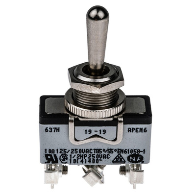 APEM Toggle Switch, Panel Mount, (On)-Off-(On), SPDT, Screw Terminal, 400V ac