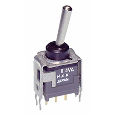 NKK Switches Toggle Switch, PCB Mount, (On)-Off-(On), SPDT, Through Hole Terminal, 28V ac/dc