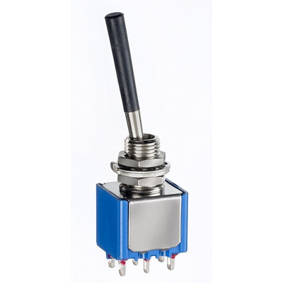 APEM Toggle Switch, Panel Mount, (On)-Off-(On), DPDT, Solder Lug Terminal, 30 V dc, 125V ac