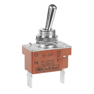 NKK Switches Toggle Switch, Panel Mount, On-Off, SPST, Tab Terminal, 125V ac
