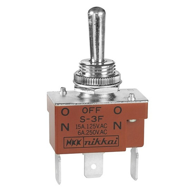 NKK Switches Toggle Switch, Panel Mount, On-Off-On, SPDT, Quick Connect Terminal, 125V ac