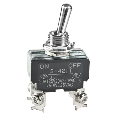 NKK Switches Toggle Switch, Panel Mount, On-Off, DPST, Screw Terminal, 250V ac