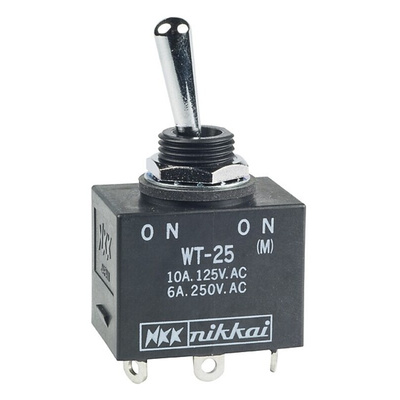 NKK Switches Toggle Switch, Panel Mount, On-(On), DPDT, Solder Terminal, 250V ac