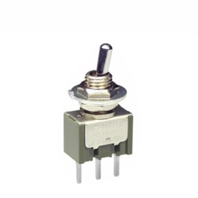 NKK Switches Toggle Switch, Panel Mount, On-Off-On, SPDT, Through Hole Terminal, 125V ac