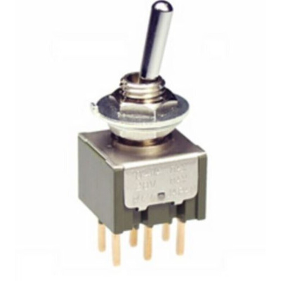 NKK Switches Toggle Switch, Panel Mount, On-Off-(On), DPDT, PC Terminal Terminal, 28V ac/dc