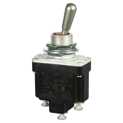 Honeywell Toggle Switch, Bushing Mount, On-Off-On, SPDT, Solder Terminal, 125V ac