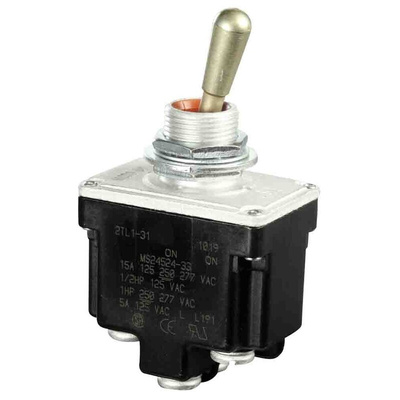 Honeywell Toggle Switch, Bushing Mount, DPDT, Screw Terminal, 125V ac