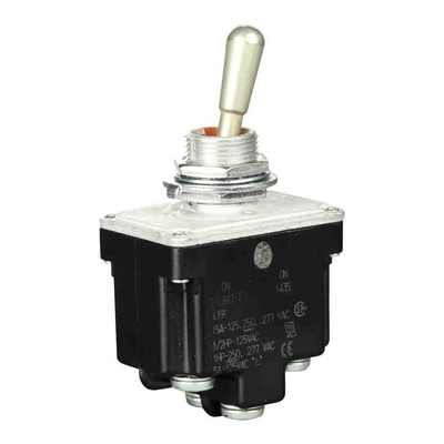 Honeywell Toggle Switch, Bushing Mount, On-On, DPDT, Screw Terminal, 125V ac