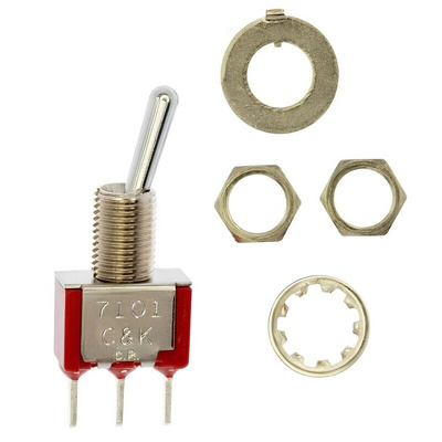 C & K Toggle Switch, PCB Mount, (On)-(On), SPDT, Solder Pin Terminal