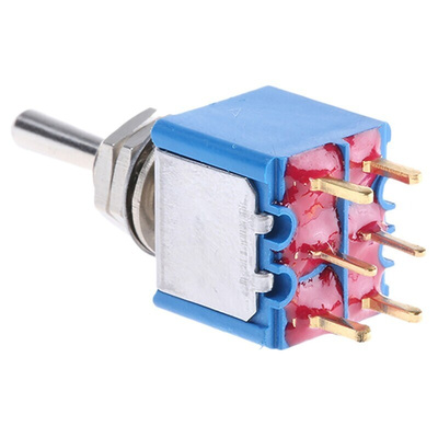 APEM Toggle Switch, PCB Mount, On-Off-On, DPST, PC Terminal Terminal, 20V ac/dc