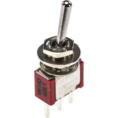 TE Connectivity Toggle Switch, PCB Mount, On-Off-On, SPDT, Through Hole Terminal, 20V