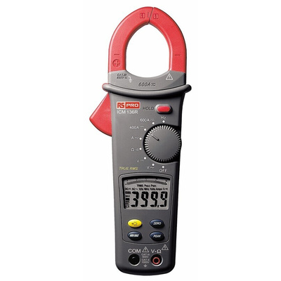 RS PRO ICM136R Clamp Meter, 600A dc, Max Current 600A ac CAT II 1000 V, CAT III 600 V With UKAS Calibration