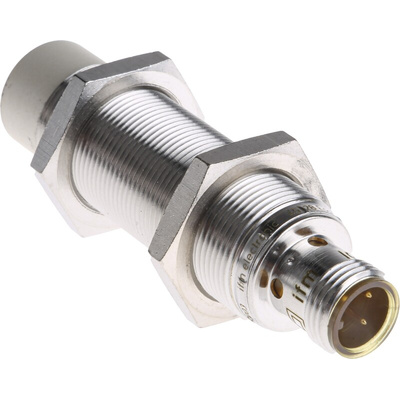 ifm electronic Inductive Barrel-Style Proximity Sensor, M18 x 1, 12 mm Detection, PNP Output, 10 → 36 V dc, IP67