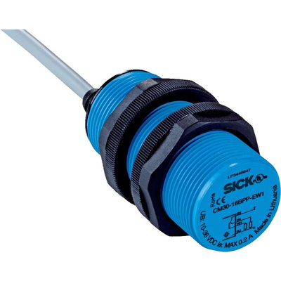 Sick CM Series Capacitive Barrel-Style Proximity Sensor, M30 x 1.5, 3 → 16 mm Detection, PNP Output, 10 →