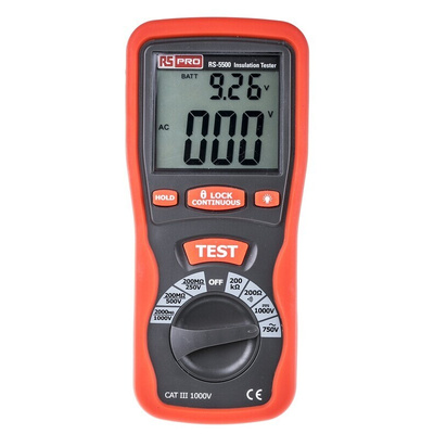 RS PRO RS5500 Insulation Tester, 250V Min, 1000V Max, 2GΩ Max, CAT III 1000V