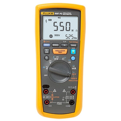 Fluke 1587 FC Insulation Tester, 50V Min, 1000V Max, 2GΩ Max, CAT III 1000V - UKAS Calibration