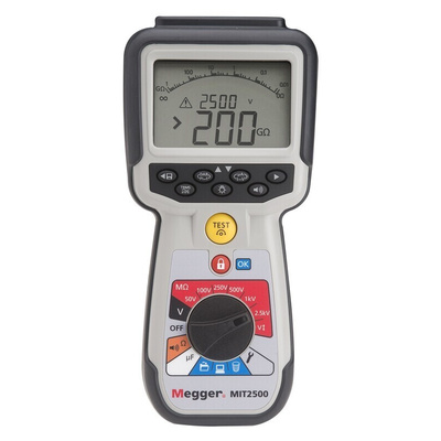 Megger MIT2500 Insulation Tester, 50V Min, 2500V Max, 200GΩ Max, CAT IV