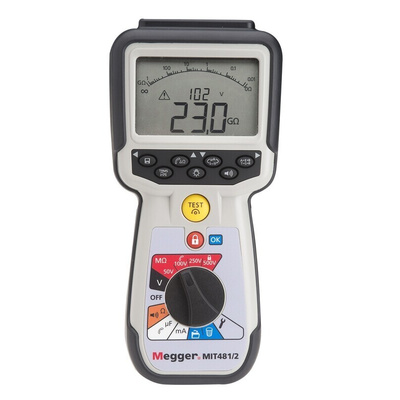 Megger MIT481 Insulation Tester, 50V Min, 500V Max, 200GΩ Max, CAT IV - RS Calibration