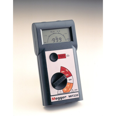 Megger MIT220 Insulation & Continuity Tester, 250V dc Min, 500V dc Max, 999MΩ Max, CAT III 300V - UKAS Calibration