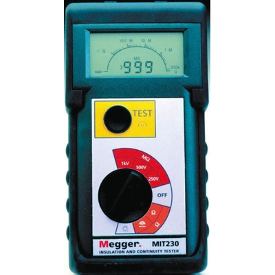 Megger MIT230 Insulation & Continuity Tester, 250V dc Min, 1000V dc Max, 999MΩ Max, CAT III 300V - UKAS Calibration
