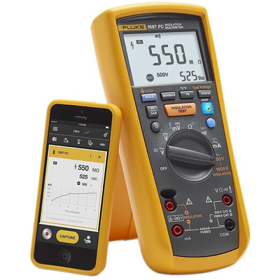 Fluke 1587 FC Insulation Tester, 50V Min, 1000V Max, 2GΩ Max, CAT III 1000V